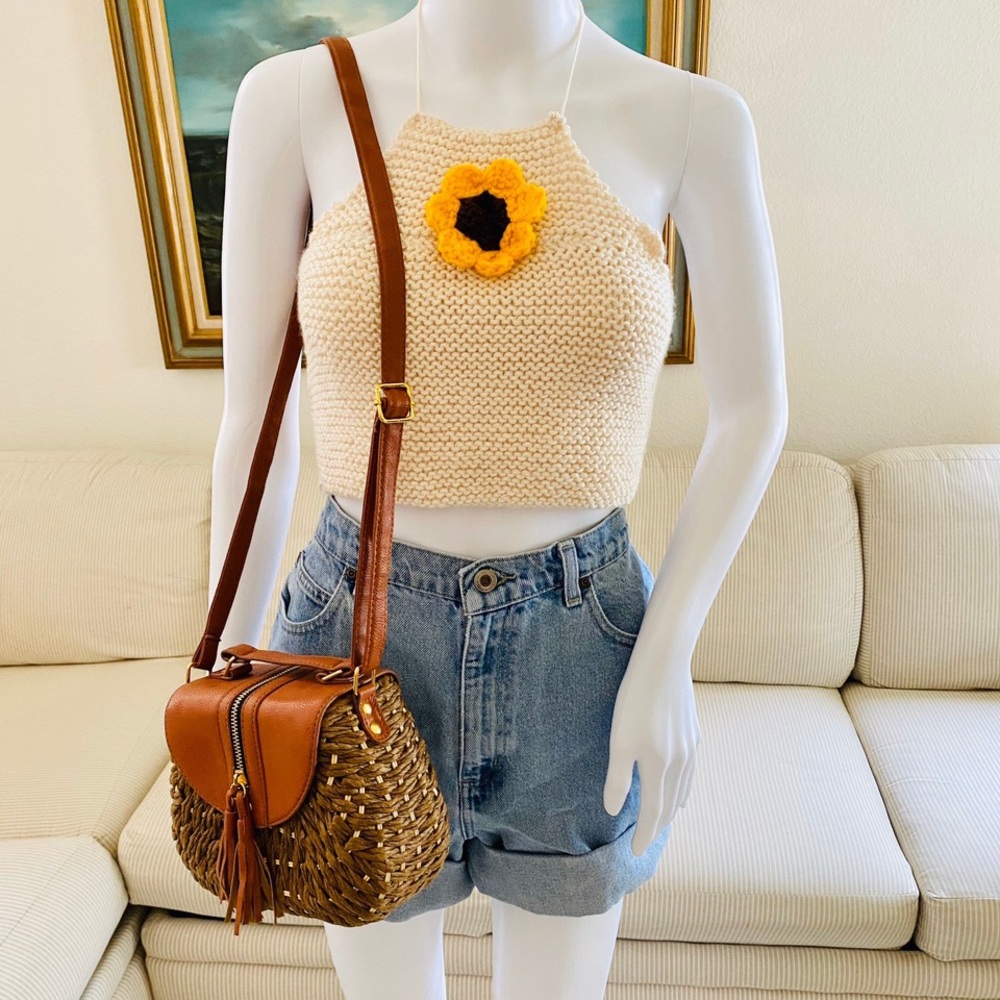 Floral sunflower knitted knit crochet crop top